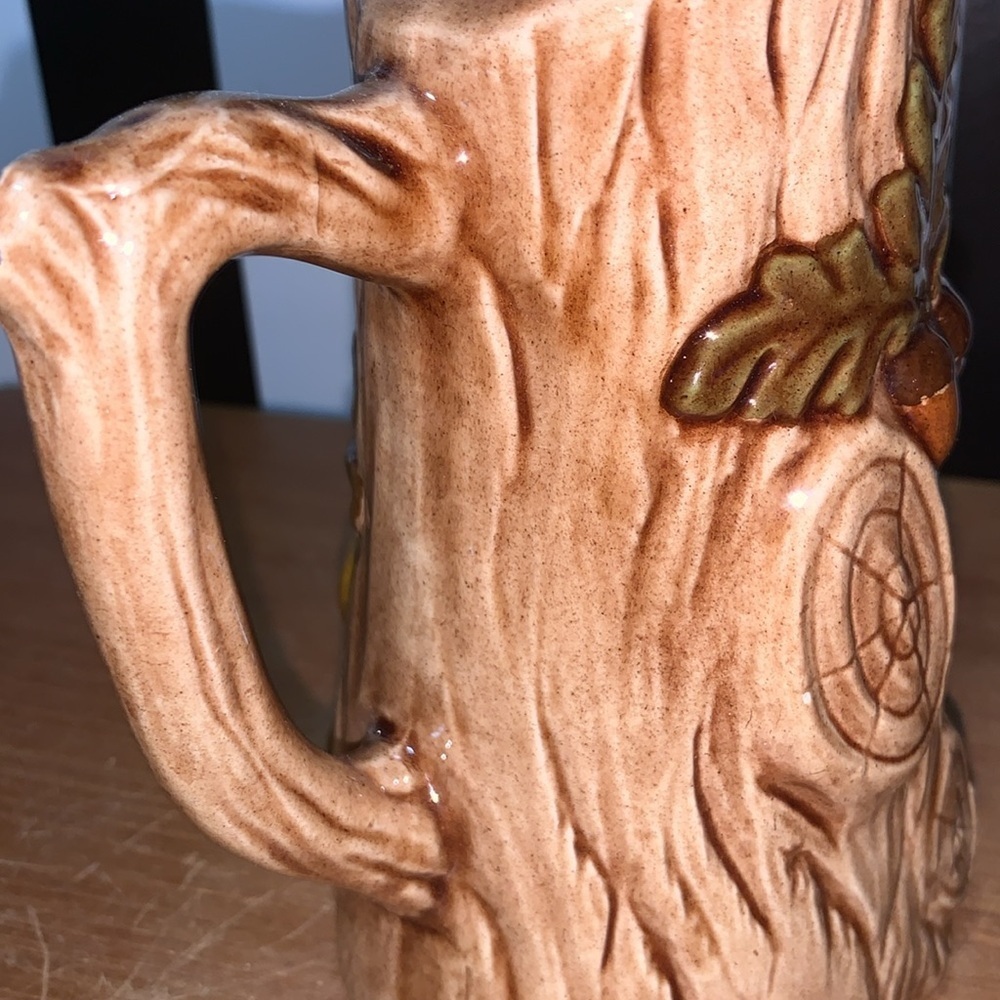 Retro Mushrooms Handmade Ceramic Wood Grain Pitcher or Vase Shelf / Home Decor - Picture 12 of 14